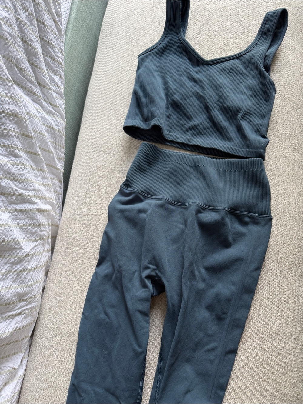 Rhone workout set-Ribbed Crop Tank and High-Waist Leggings Set - Slate Blue
